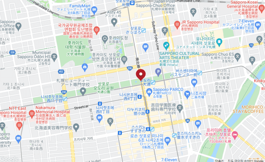 삿포르 오도리 공원 위치 지도